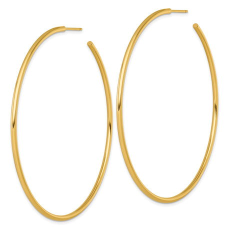 14k Yellow Gold Hoop Earrings, Large Round Tube with Polished Finish, Minimalist Design for Women