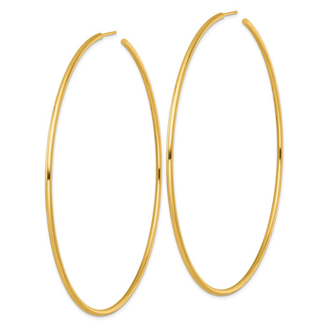 14k Yellow Gold Hoop Earrings, Large Polished Tube Style with High Shine Finish