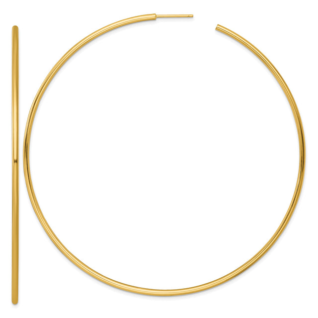 14k Yellow Gold Hoop Earrings, Large Polished Tube Style with High Shine Finish