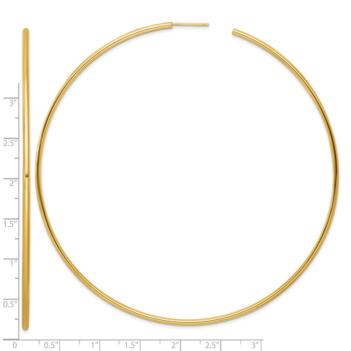 14k Yellow Gold Hoop Earrings, Large Lightweight Tubular C-Hoops in Minimalist Design for Women