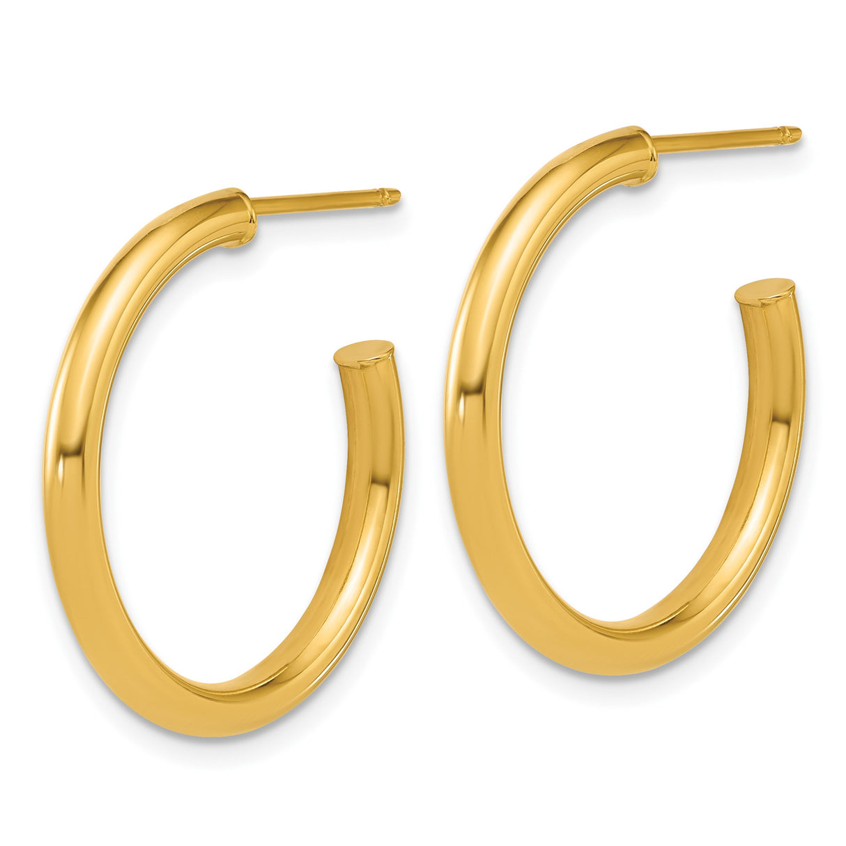 14k Yellow Gold Hoop Earrings, Medium Round Tube with Polished Finish, Lightweight for Women