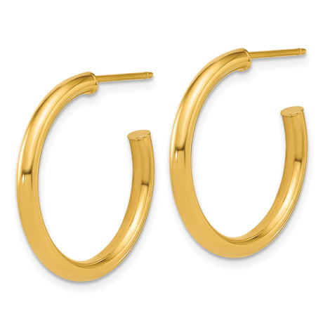 14k Yellow Gold Hoop Earrings, Medium Round Tube with Polished Finish, Lightweight for Women