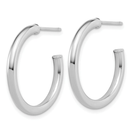 14k White Gold Hoop Earrings, Classic Round Lightweight Tube Style, Polished Finish