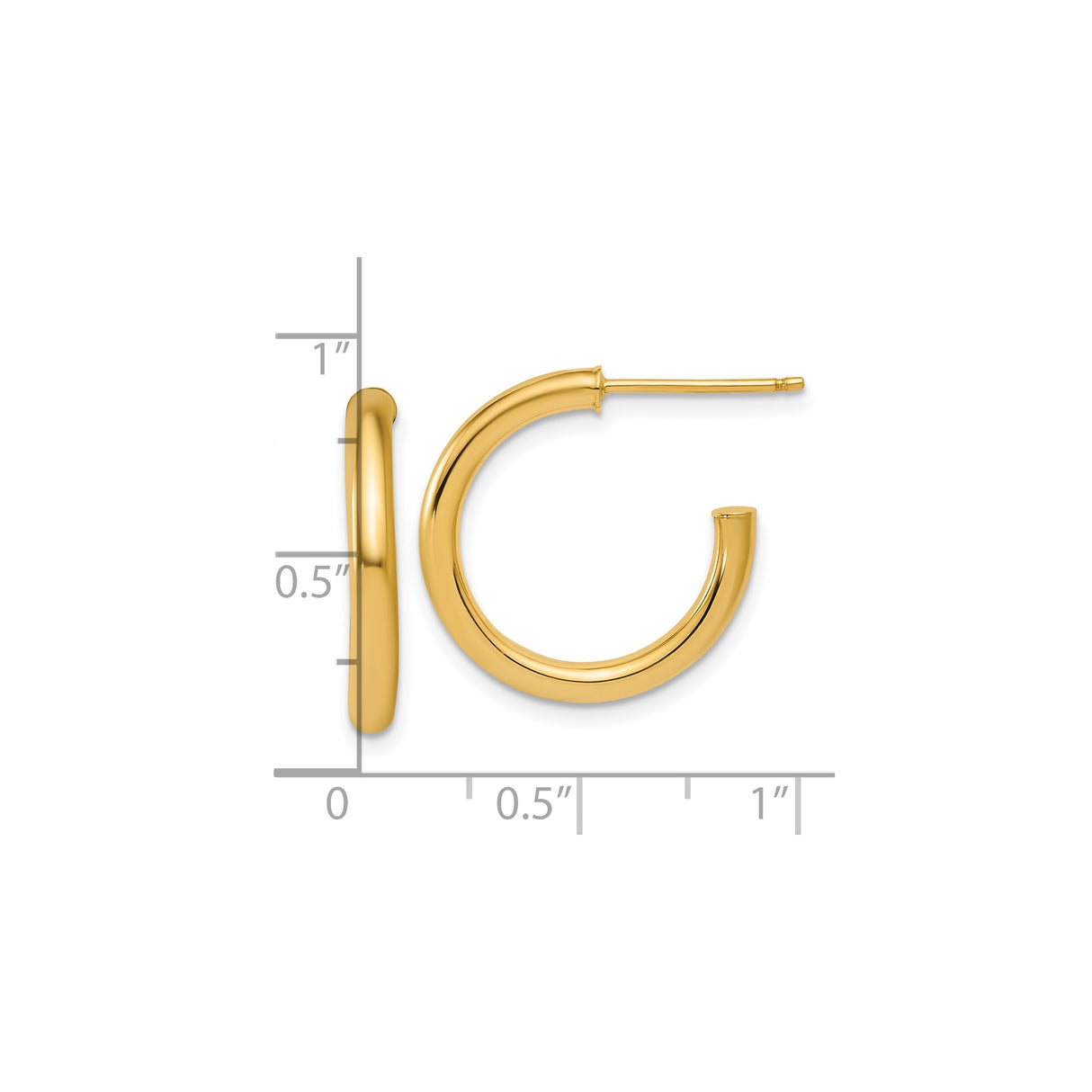 14k Yellow Gold Hoop Earrings, Lightweight High Polish Round Medium Hoops for Women