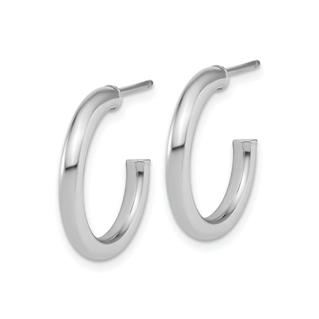 14k White Gold Hoop Earrings, Polished Tube C-Hoops, Minimalist Lightweight Design for Women