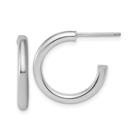 14k White Gold Hoop Earrings, Polished Tube C-Hoops, Minimalist Lightweight Design for Women