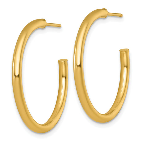 14k Yellow Gold Hoop Earrings, Medium Tube Style with Polished Finish, Classic Round Design