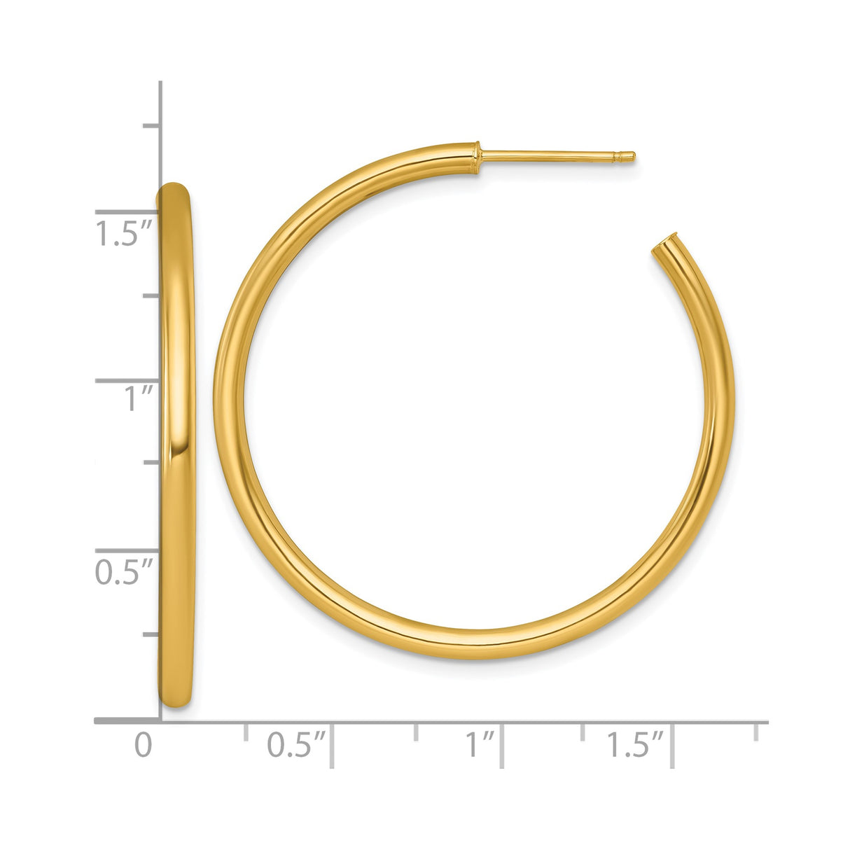14k Yellow Gold Hoop Earrings, Medium Round Tube Hoops with Polished Finish, Lightweight Design