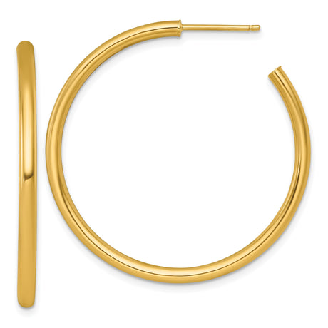 14k Yellow Gold Hoop Earrings, Medium Round Tube Hoops with Polished Finish, Lightweight Design