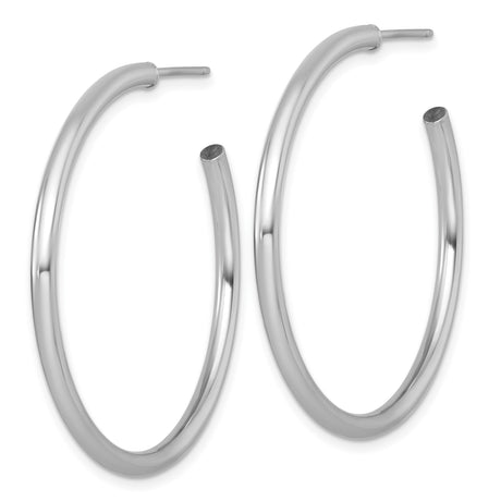 14k White Gold Hoop Earrings, Medium Round Polished Design, Classic Minimalist Style for Women