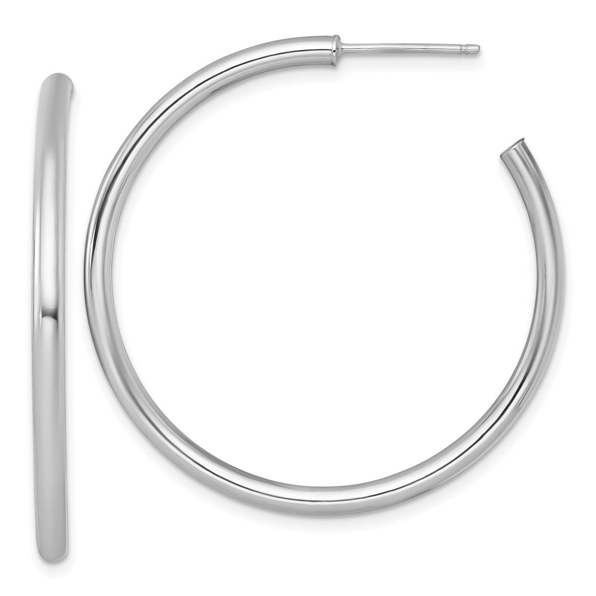 14k White Gold Hoop Earrings, Medium Round Polished Design, Classic Minimalist Style for Women