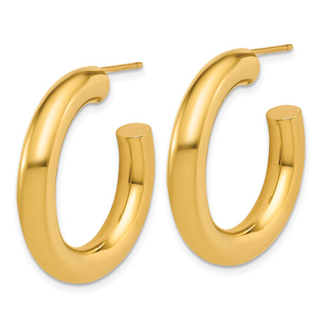 14k Yellow Gold Hoop Earrings, Thick Hollow Round Design with Polished Finish