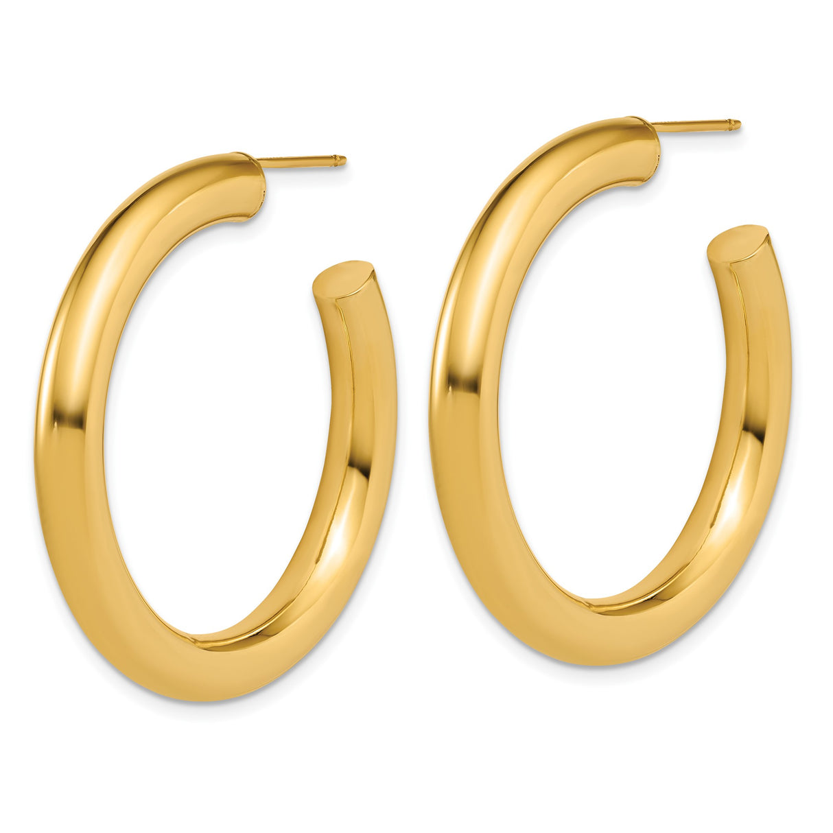 14k Yellow Gold Hoop Earrings, Classic Round Tube Design with Smooth Polished Finish