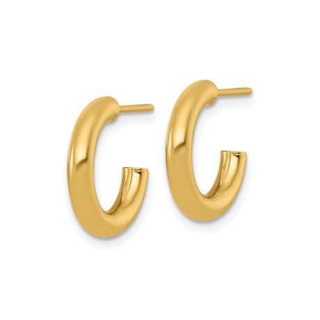 14k Yellow Gold Hoop Earrings, Thick Half Hoops with Polished Smooth Finish, Classic C Style
