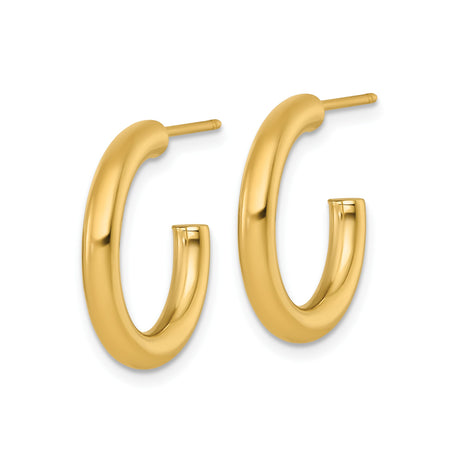 14k Yellow Gold Hoop Earrings, Classic Polished Tube Hoops with Smooth Finish for Women