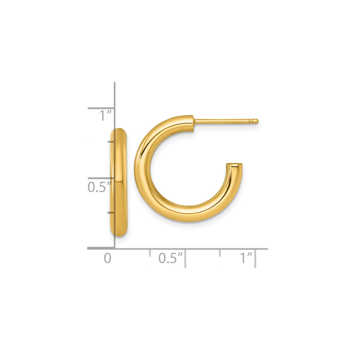 14k Yellow Gold Hoop Earrings, Classic Polished Tube Hoops with Smooth Finish for Women