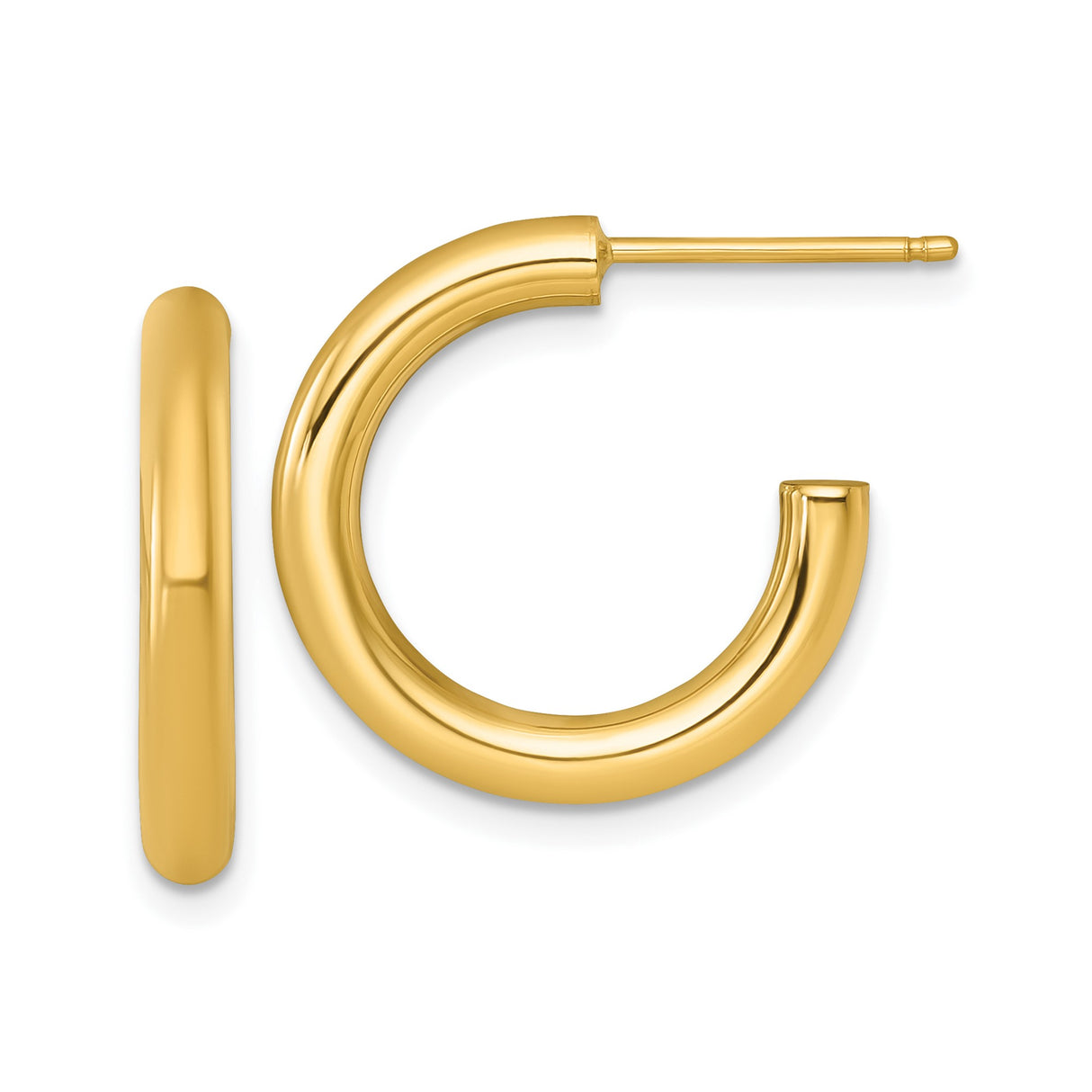 14k Yellow Gold Hoop Earrings, Classic Polished Tube Hoops with Smooth Finish for Women