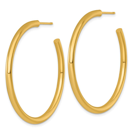 14k Yellow Gold Hoop Earrings, Classic Polished Tube Design with Post Back for Women