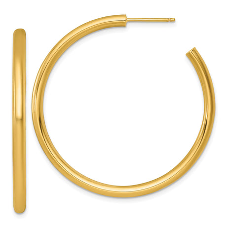 14k Yellow Gold Hoop Earrings, Classic Polished Tube Design with Post Back for Women
