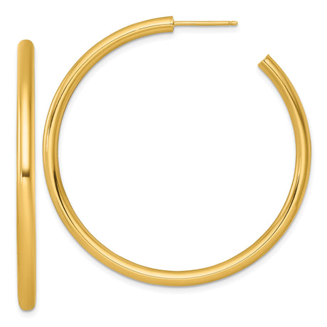 14k Yellow Gold Hoop Earrings, Medium Round Tube Style, Lightweight Classic Design
