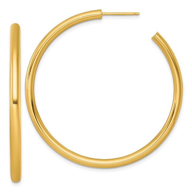 14k Yellow Gold Hoop Earrings, Medium Round Tube Style, Lightweight Classic Design
