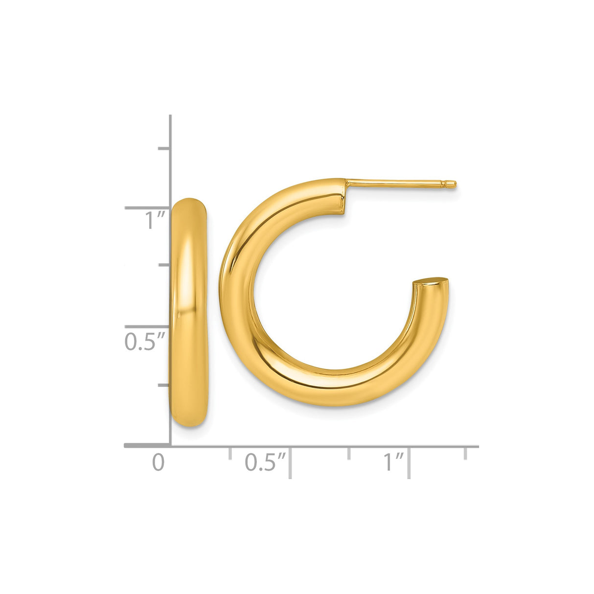 14k Yellow Gold Hoop Earrings, Medium Thickness, Smooth Polished Finish, Minimalist Style for Women