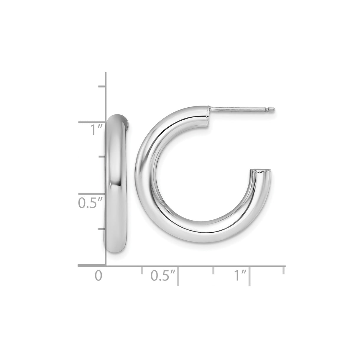 14k White Gold Hoop Earrings, Polished Tube Design, Minimalist Rounded Style for Women