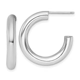 14k White Gold Hoop Earrings, Polished Tube Design, Minimalist Rounded Style for Women