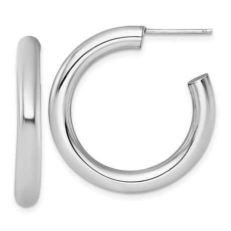 14k White Gold Hoop Earrings, Medium Rounded Tube with Smooth Polished Finish, Unisex Jewelry