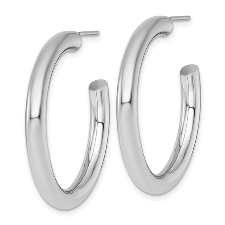 14k White Gold Hoop Earrings, Classic Round Tube Design with High Polish Finish for Women