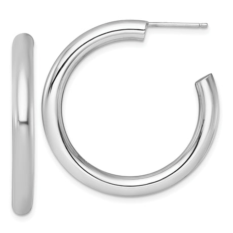 14k White Gold Hoop Earrings, Classic Round Tube Design with High Polish Finish for Women