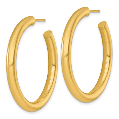 14k Yellow Gold Hoop Earrings, Medium Polished Lightweight Round Design for Women