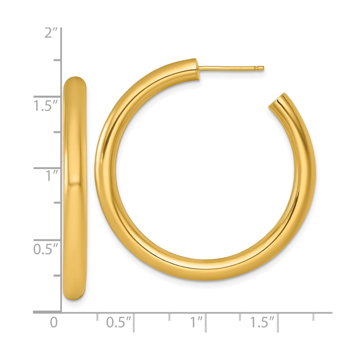 14k Yellow Gold Hoop Earrings, Medium Polished Lightweight Round Design for Women