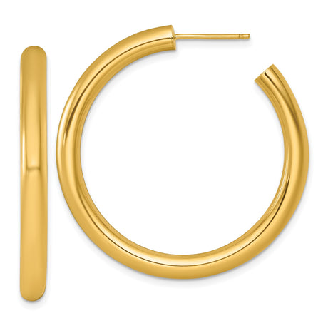 14k Yellow Gold Hoop Earrings, Medium Polished Lightweight Round Design for Women