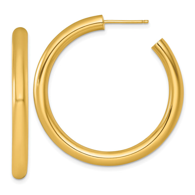 14k Yellow Gold Hoop Earrings, Medium Polished Lightweight Round Design for Women