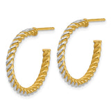 14k Yellow Gold Twisted Rope Hoop Earrings, Polished Two-Tone Textured Tube Design