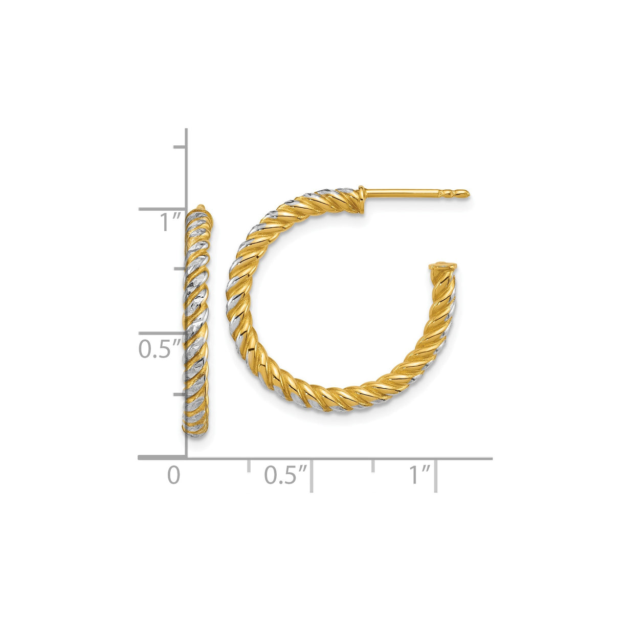 14k Yellow Gold Twisted Rope Hoop Earrings, Polished Two-Tone Textured Tube Design