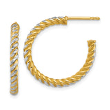 14k Yellow Gold Twisted Rope Hoop Earrings, Polished Two-Tone Textured Tube Design