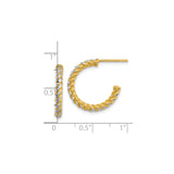 14k Yellow Gold Hoop Earrings, Twisted Rope Two-Tone Tube Design with Polished and Textured Finish