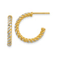 14k Yellow Gold Hoop Earrings, Twisted Rope Two-Tone Tube Design with Polished and Textured Finish
