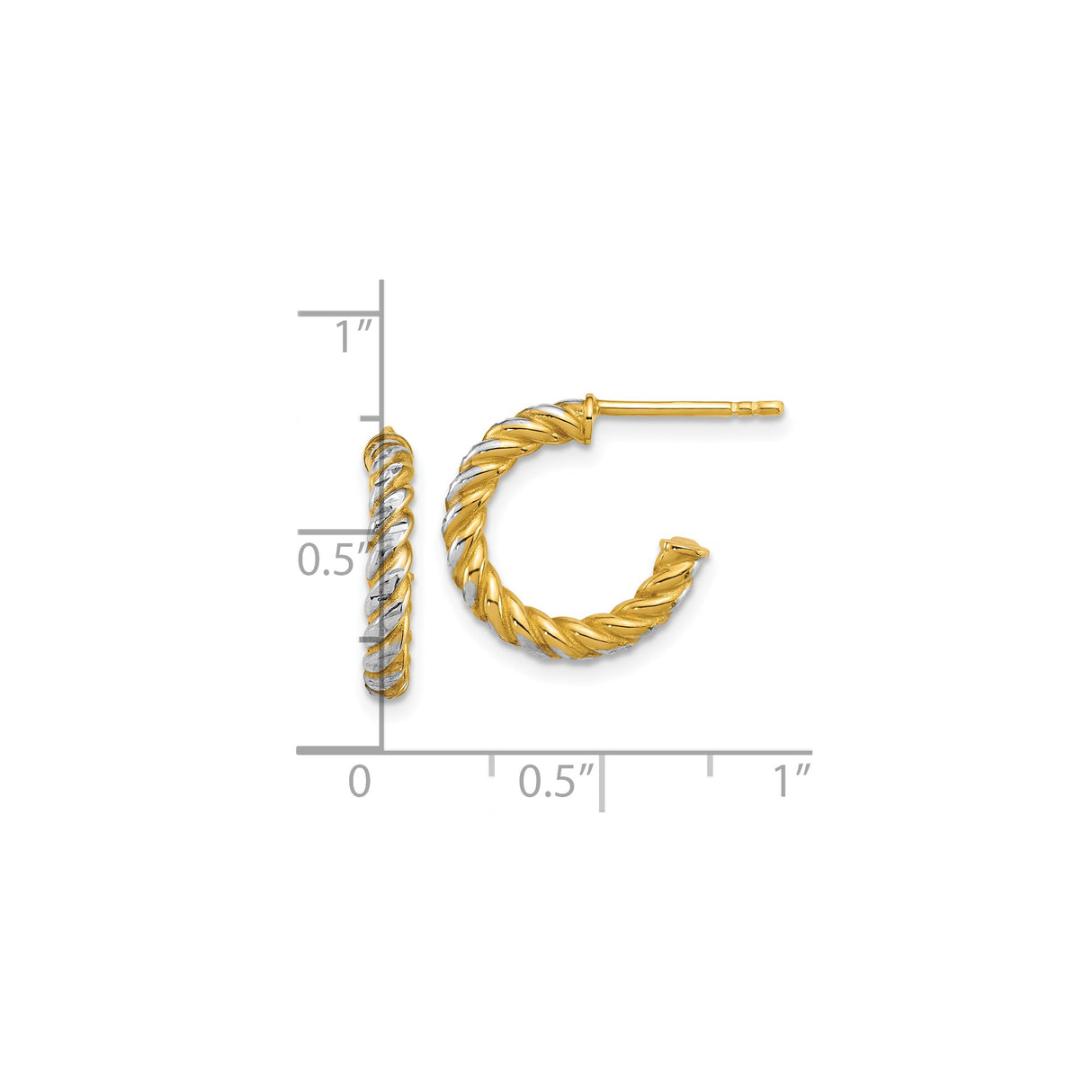 14k Yellow Gold Twisted Rope Hoop Earrings, Diamond Cut Two-Tone Hollow Tube, 30mm Size