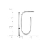 14k Yellow Gold Hoop Earrings, Rhodium Finished Elongated Oval Tube, Lightweight Modern Style
