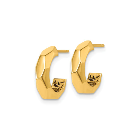 14k Yellow Gold Hoop Earrings with Faceted Design, Modern Geometric Style, Polished Finish