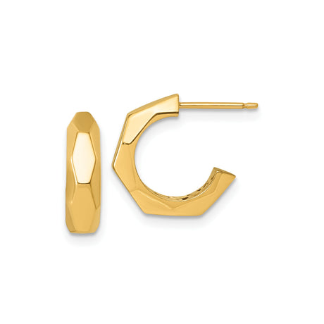 14k Yellow Gold Hoop Earrings with Faceted Design, Modern Geometric Style, Polished Finish