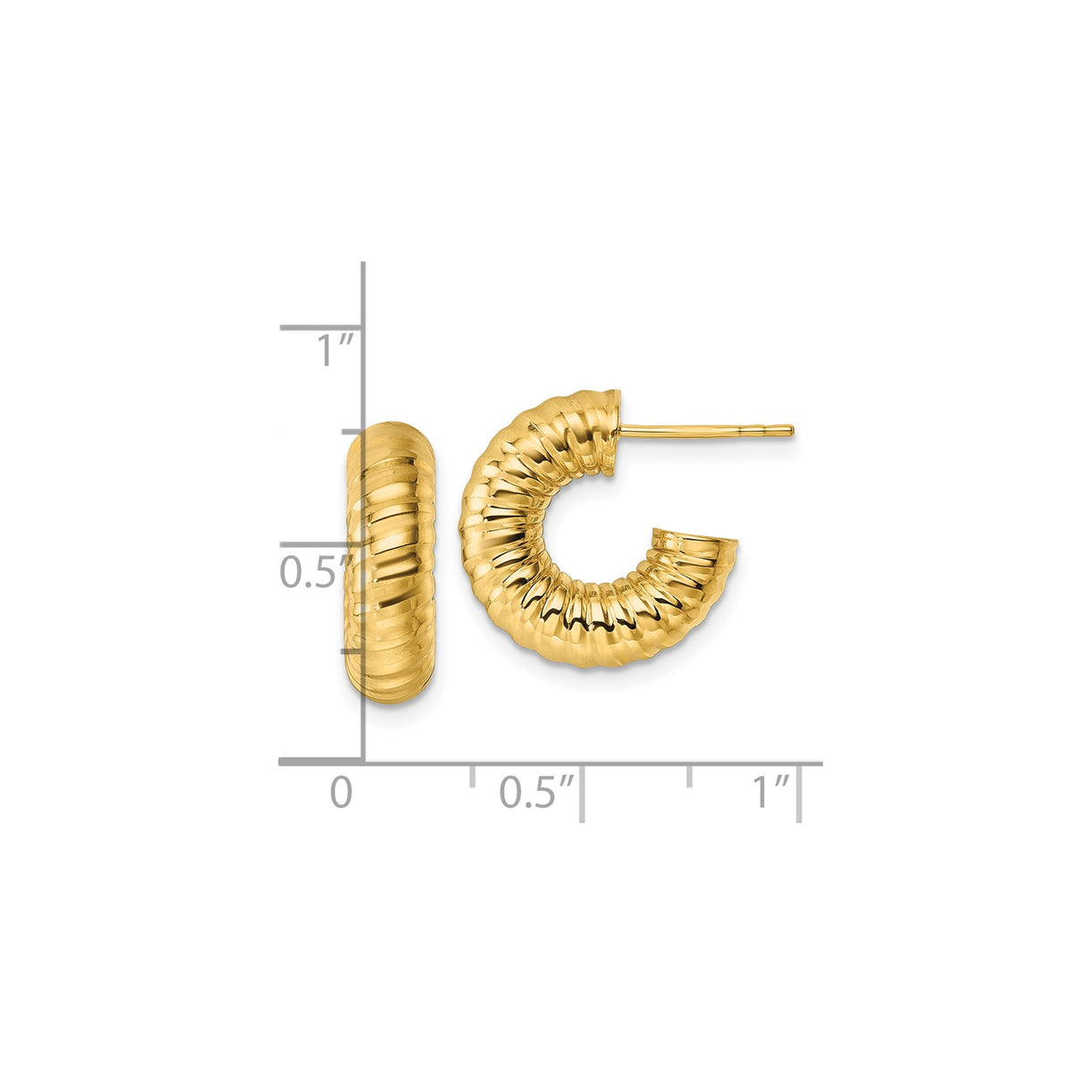 14k Yellow Gold Ribbed Twist Hoop Earrings, Textured Tube Style for Women
