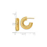 14k Yellow Gold Hoop Earrings, Twisted Ribbed Chunky Textured Design for Women
