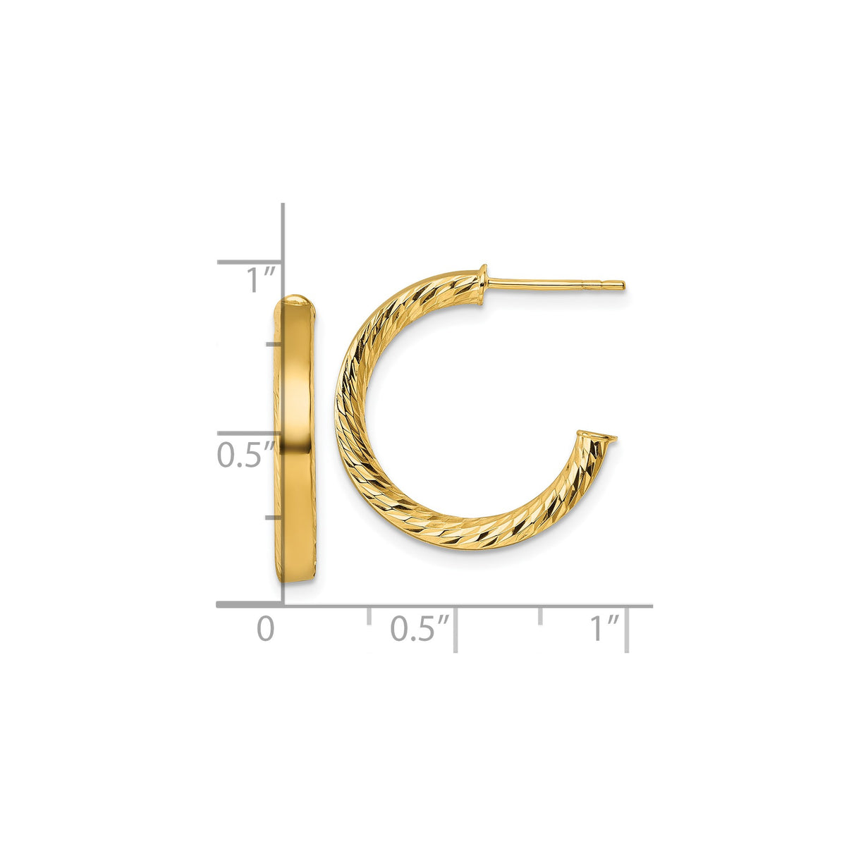 14k Yellow Gold Hoop Earrings, Diamond Cut Twist Design, Medium Bold Lightweight Style for Women