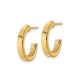 14k Yellow Gold Hoop Earrings with Diamond Cut Texture and Polished Finish for Women