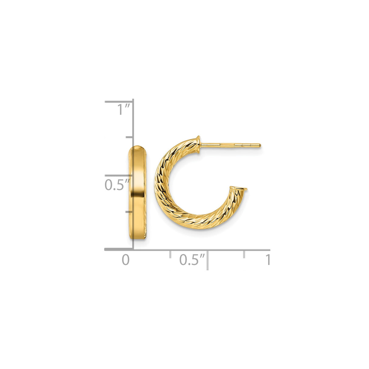 14k Yellow Gold Hoop Earrings with Diamond Cut Texture and Polished Finish for Women