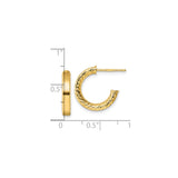 14k Yellow Gold Hoop Earrings with Diamond Cut Texture and Polished Finish for Women